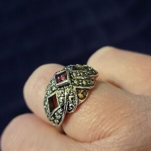 Vintage Avon Silver Ring With Gem Stones